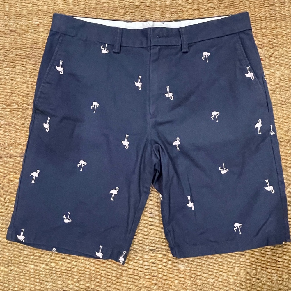 Old Navy Navy Blue Flamingo Print Men's Flat Front Shorts